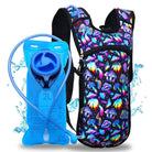 Hydration Pack Backpack (Small) featuring a 2L hydration bladder and colorful design, ideal for rave outfits.