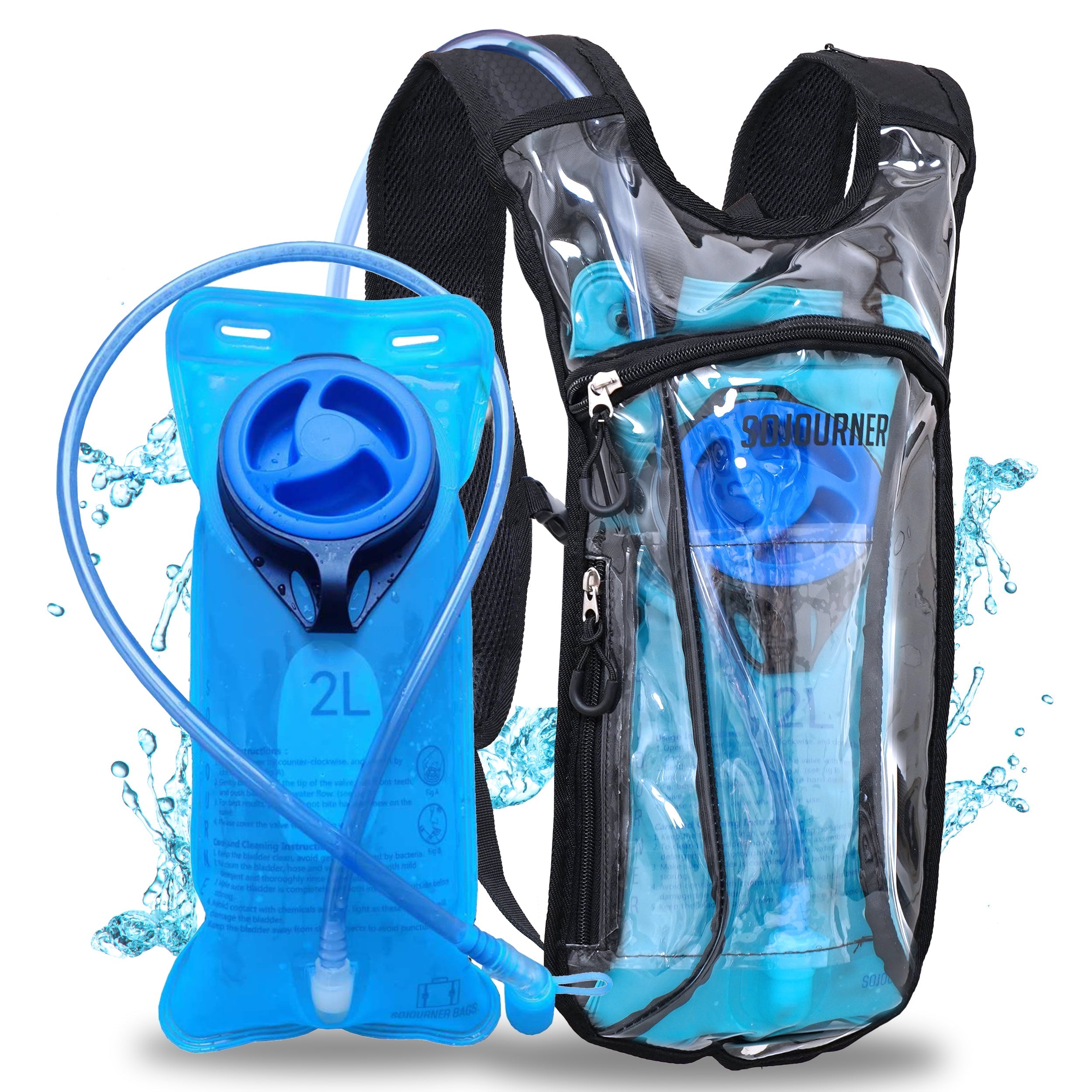 Hydration Pack Backpack (Small) with 2L hydration bladder and water tube, perfect for rave outfits and active adventures.