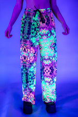 Vibrant Intensity Mesh Lucy Pants in neon colors, perfect for rave outfits and festivals with wide leg baggy style.