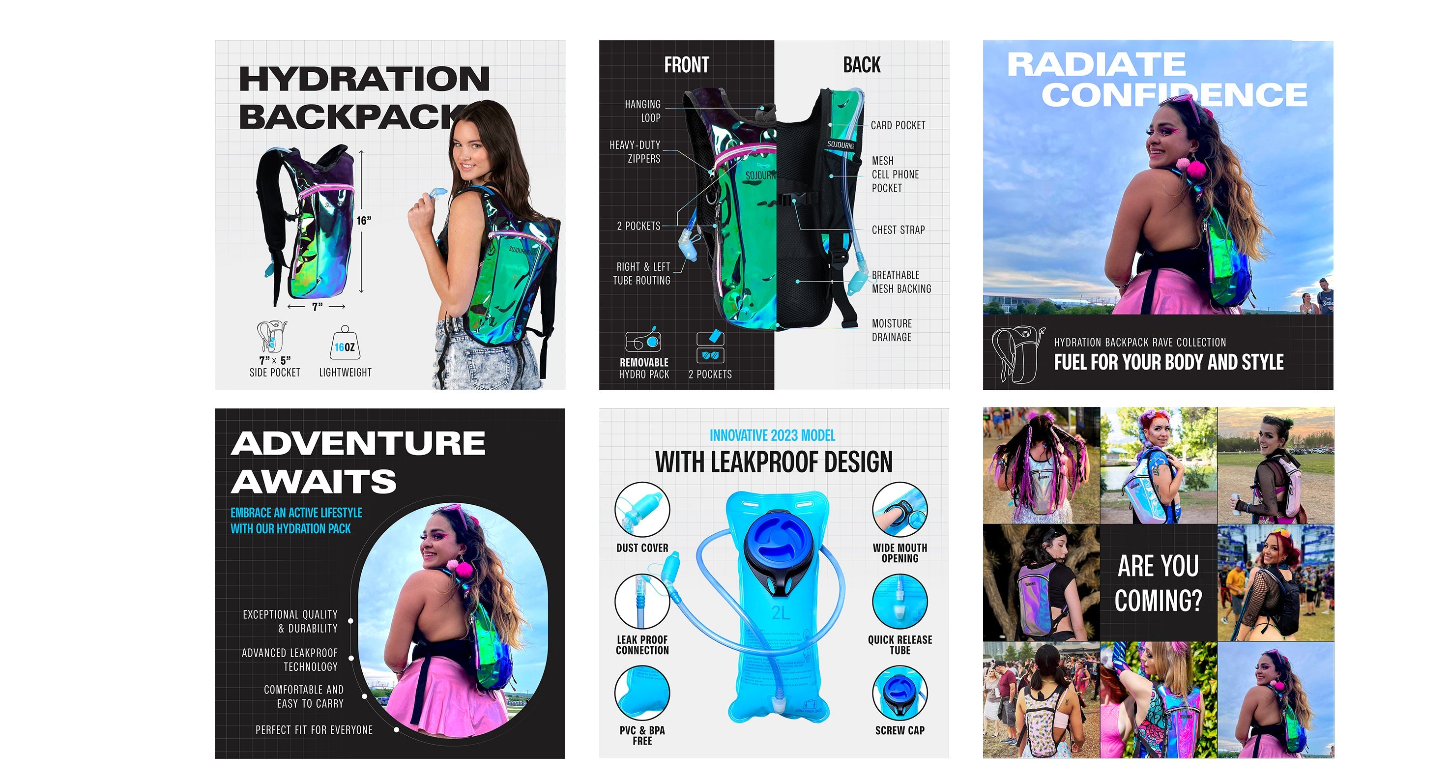 Hydration Pack Backpack (Small) featuring vibrant designs and adjustable straps, perfect for adventures and hydration.