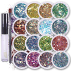16 pack + 1 glitter glue Chunky Cosmetic Holographic Glitter | Body, Face & Hair Safe in various colors with a brush.