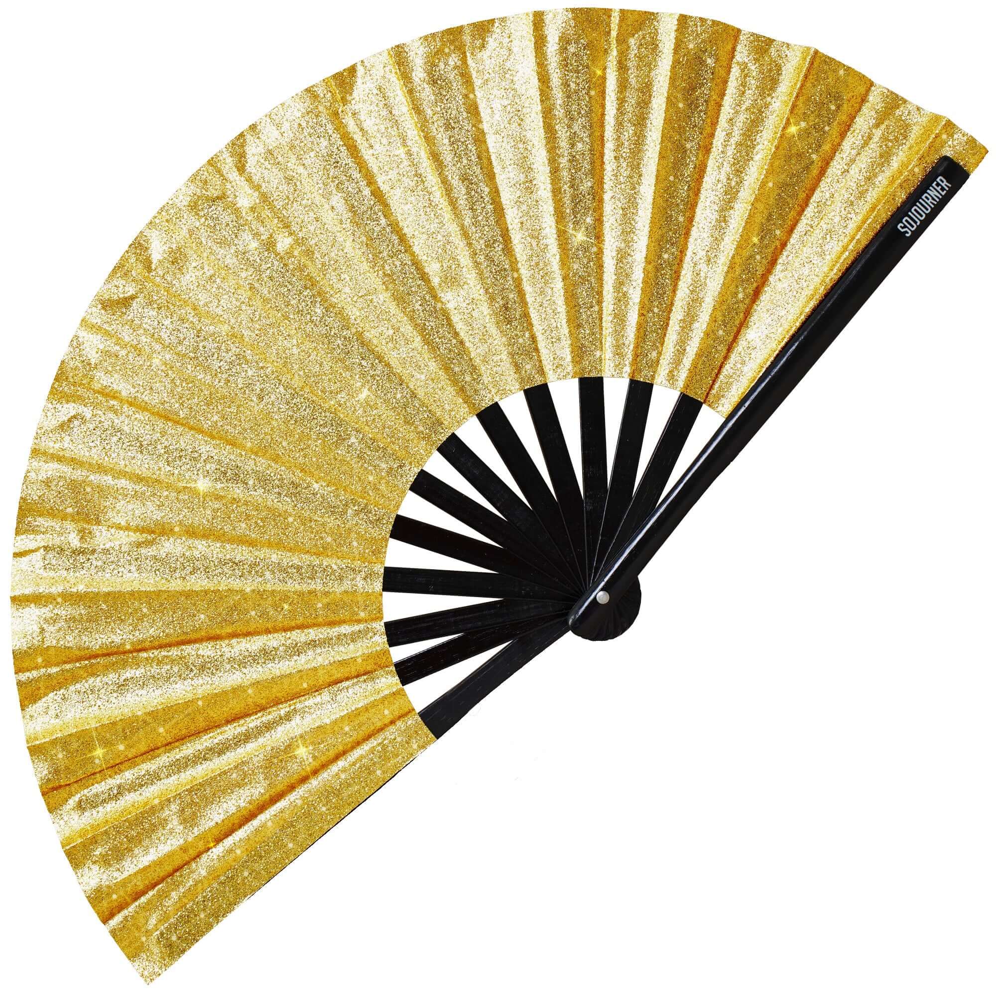 Festival Fans - Large folding gold fan perfect for rave outfits and festivals.
