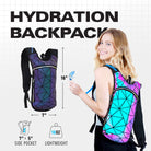 Hydration Pack Backpack (Small) featuring lightweight design, side pocket, and vibrant geometric pattern.