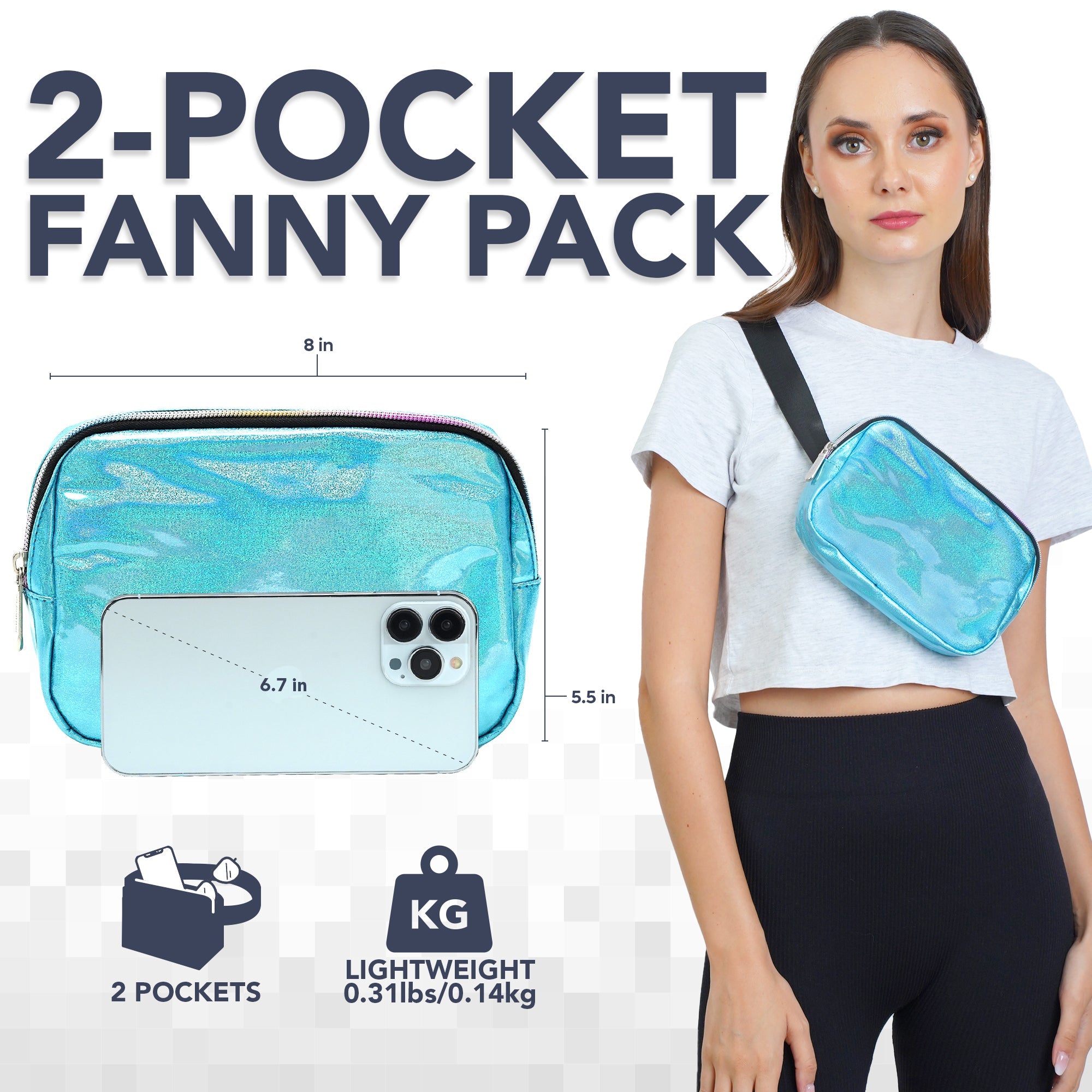 Fanny Pack (1 Pocket) worn crossbody, stylish and functional for rave outfits, durable with adjustable belt.