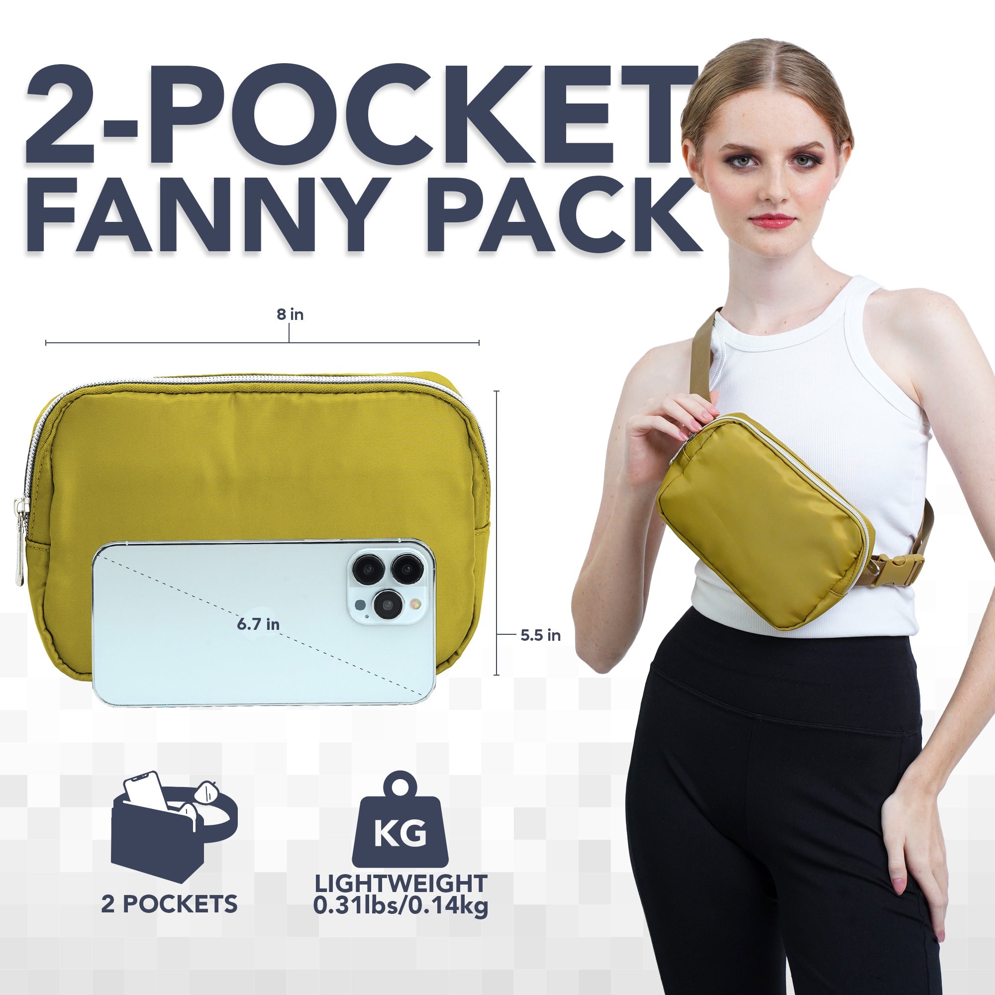 Fanny Pack (1 Pocket) showcased with stylish model, emphasizing its functional design and lightweight features.