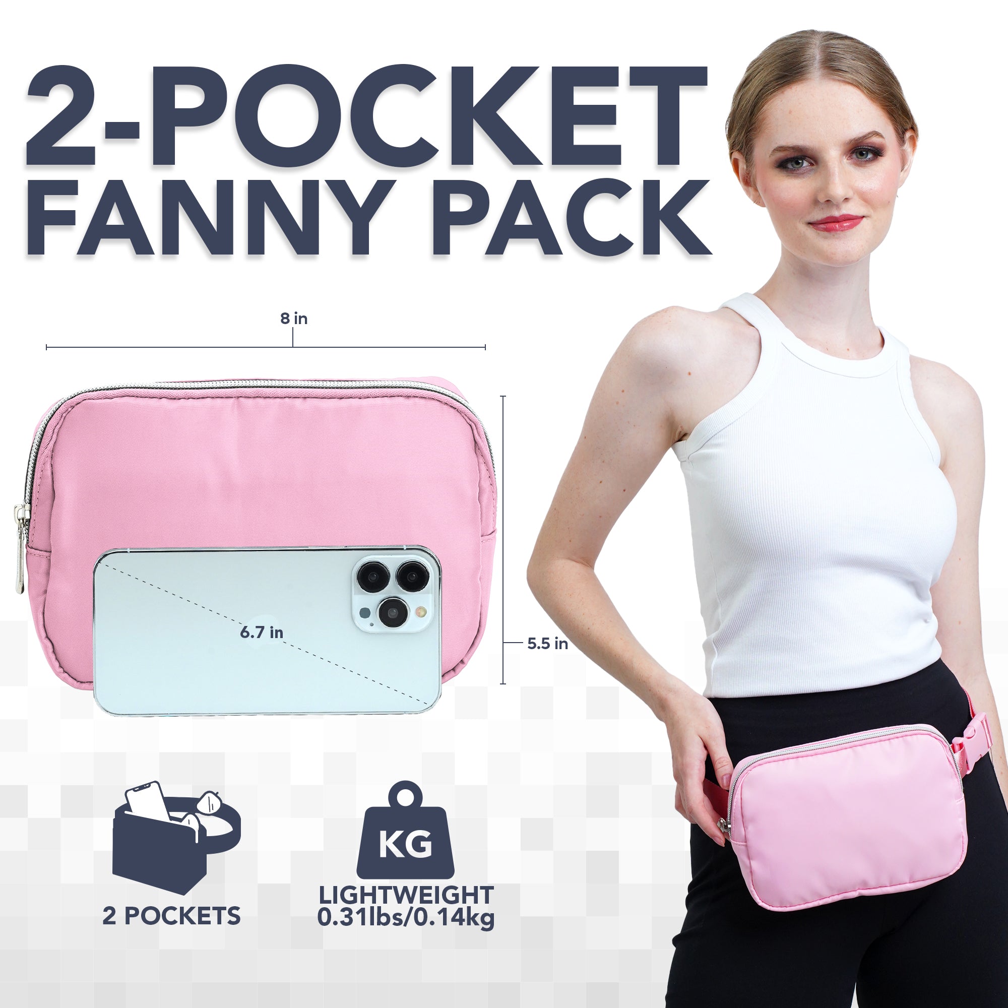 Fanny Pack (1 Pocket) stylish and versatile for rave outfits, featuring a pink design with 2 pockets and lightweight construction.