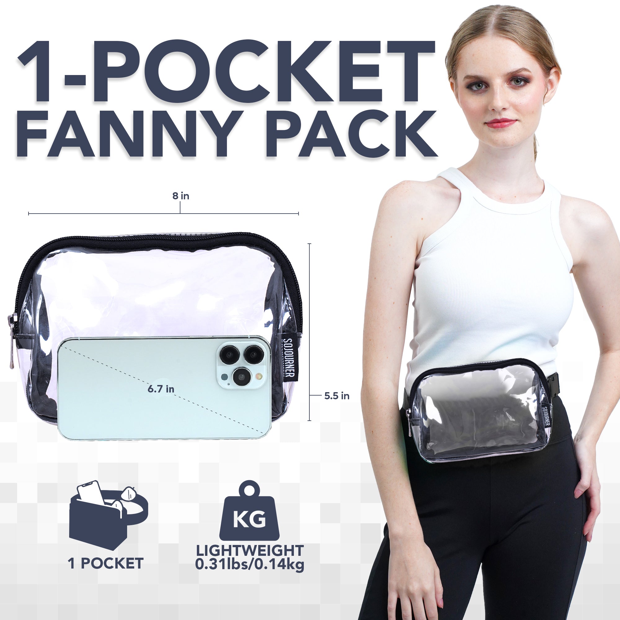 1-Pocket Fanny Pack showcased with phone; perfect for rave outfits and stylish outings.