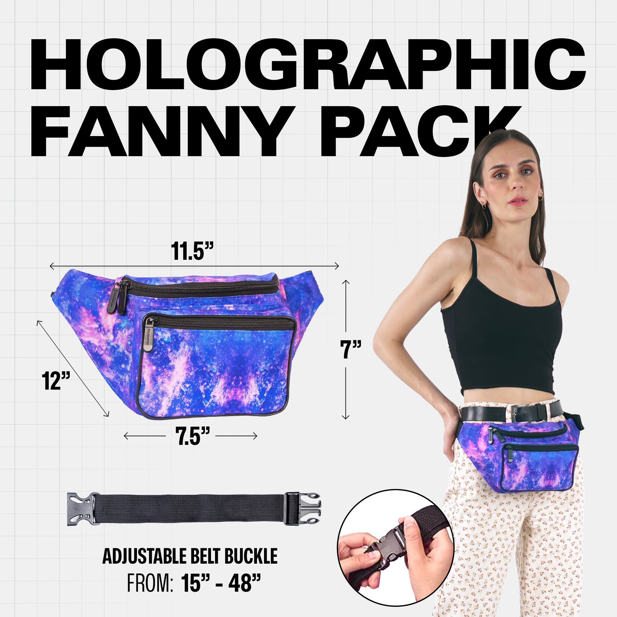 Rave Fanny Pack - Holographic design, adjustable belt, perfect for festivals, travel, and outdoor activities.