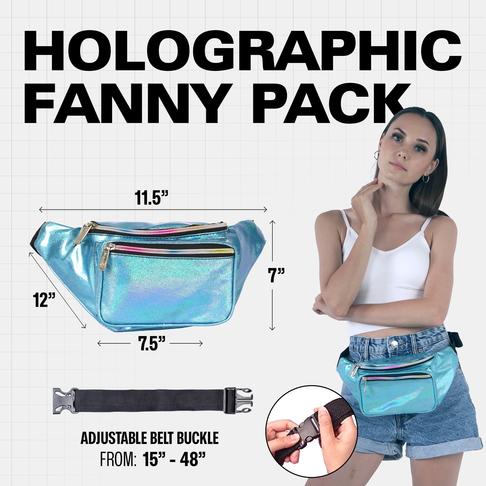 Rave Fanny Pack and adjustable belt, ideal for music festivals and active outings.
