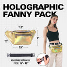 Rave Fanny Pack with adjustable belt buckle, showcasing holographic design, perfect for festivals and travel.