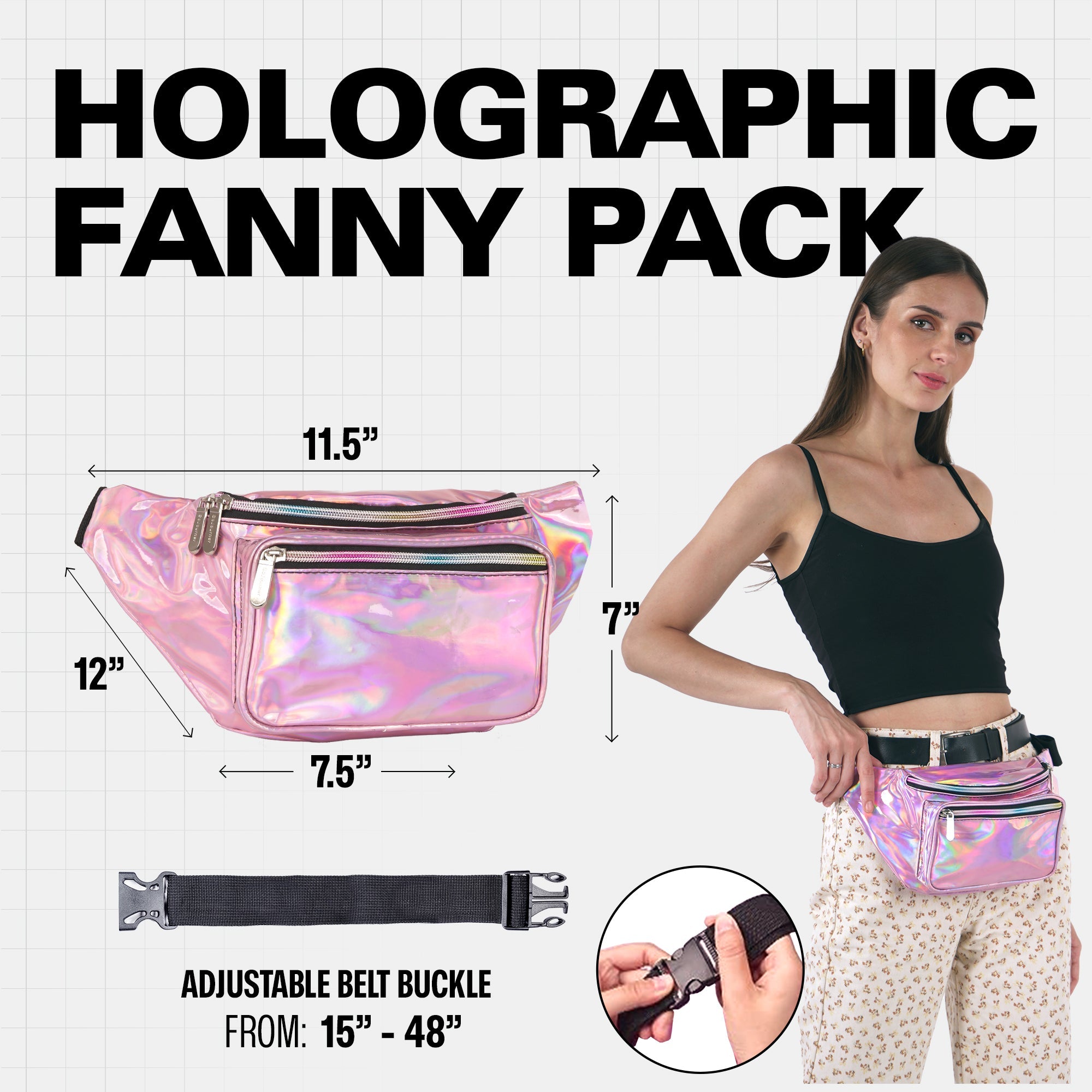 Rave Fanny Pack - holographic design, adjustable belt buckle, ideal for festivals and outdoor activities.