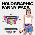 Rave Fanny Pack with holographic design, adjustable belt buckle, perfect for festivals and parties.