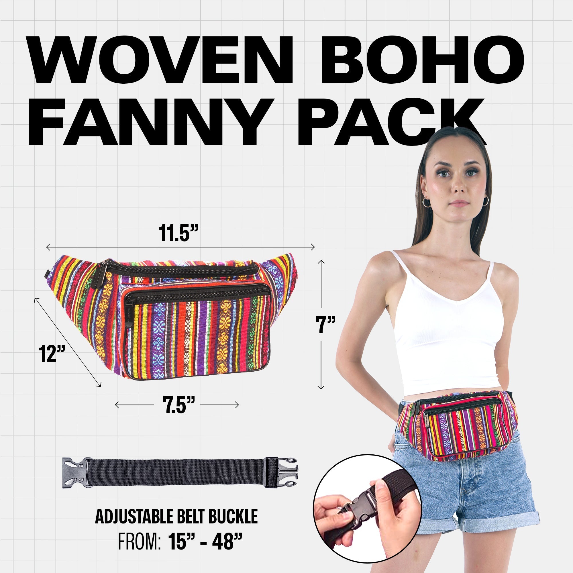 Woven Boho Fanny Pack with adjustable belt for stylish and organized carrying essential items.