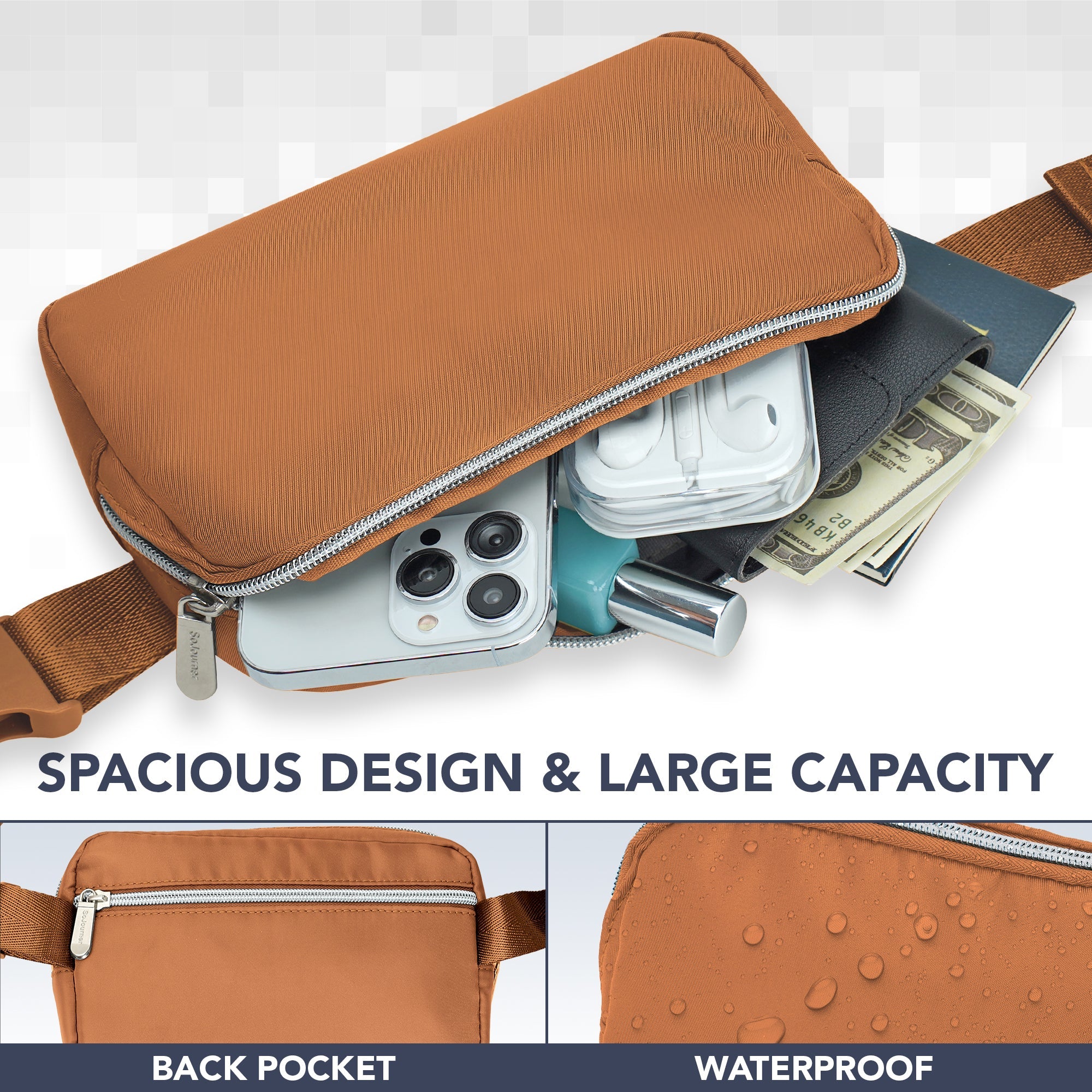 Fanny Pack (1 Pocket) featuring spacious design and large capacity with waterproof fabric and back pocket.