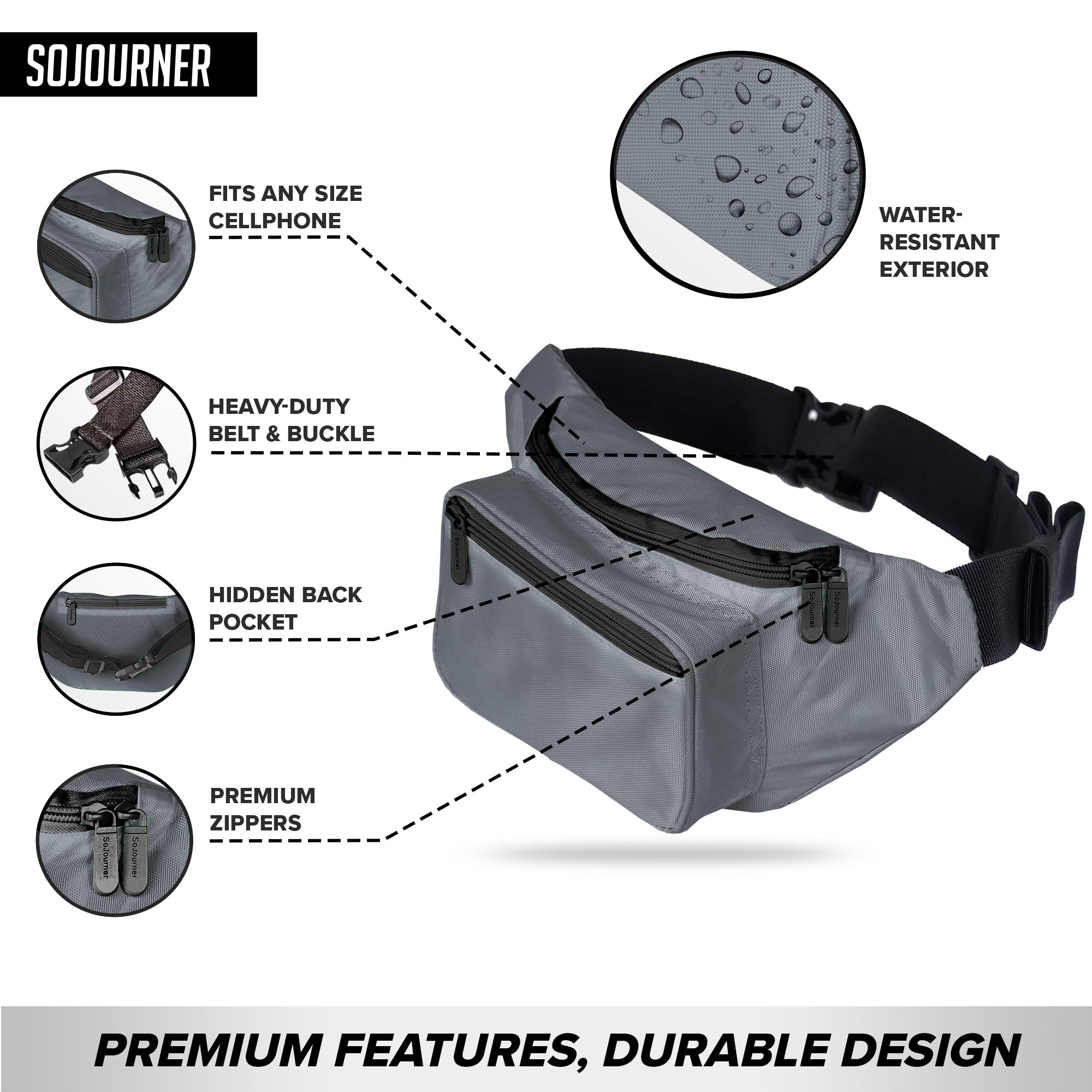 Fanny Pack (Solids) with water-resistant exterior, hidden back pocket, and premium zippers perfect for rave outfits.