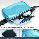 Fanny Pack (1 Pocket) showcasing spacious design, large capacity, and waterproof features with inner pockets.