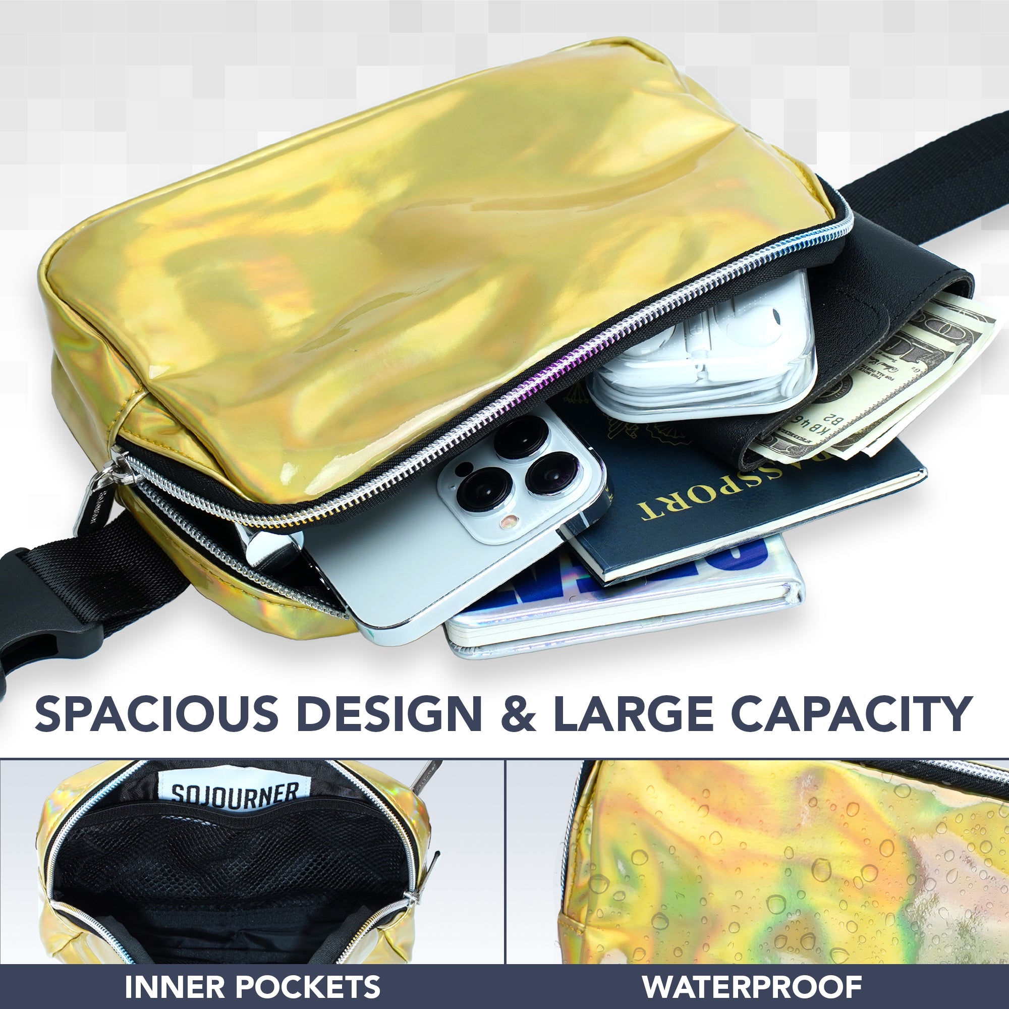 Fanny Pack (1 Pocket) with spacious design, holding phone and cash, ideal for rave outfits.