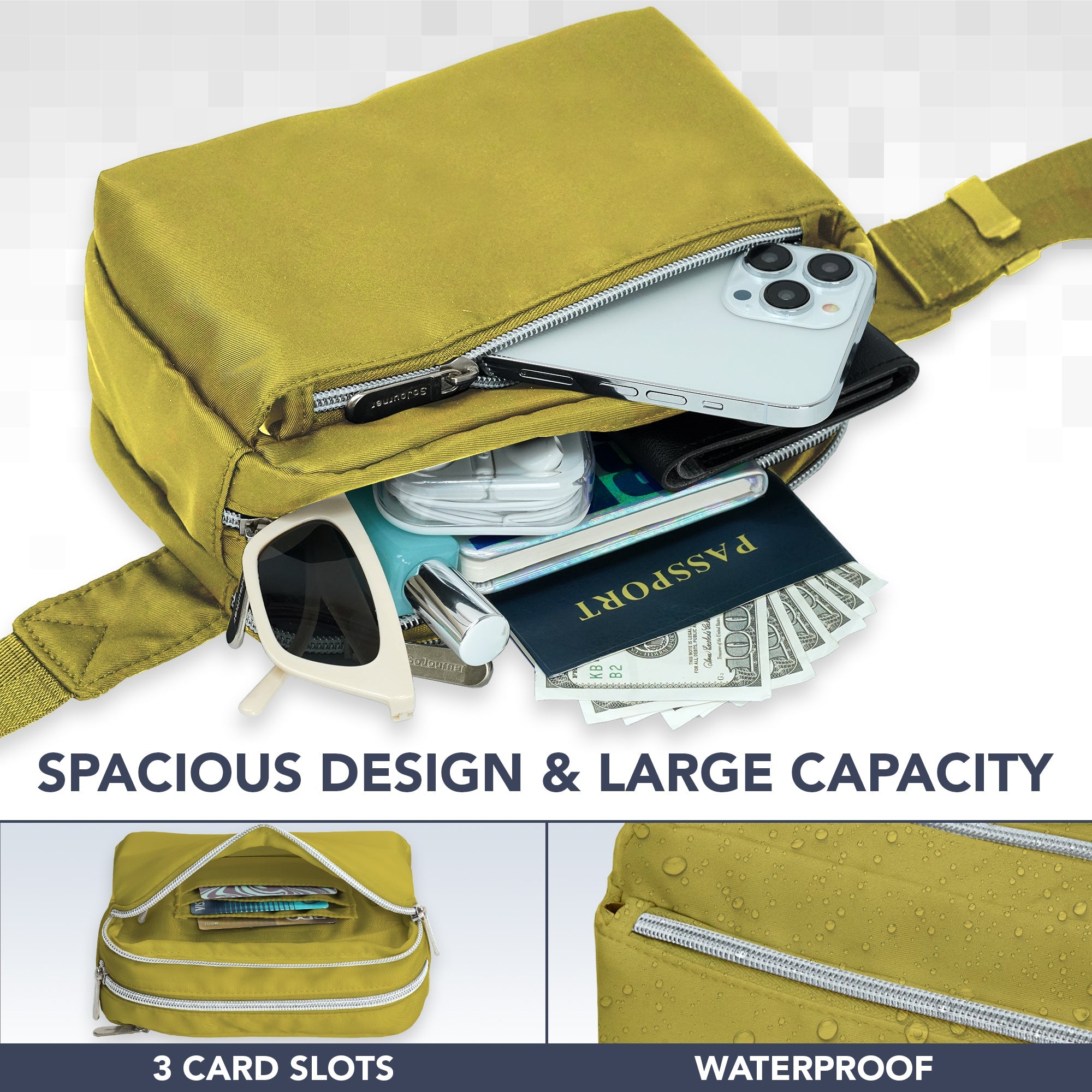 Fanny Pack (3 Pocket) with spacious design, large capacity, and 3 card slots, perfect for rave outfits and daily use.