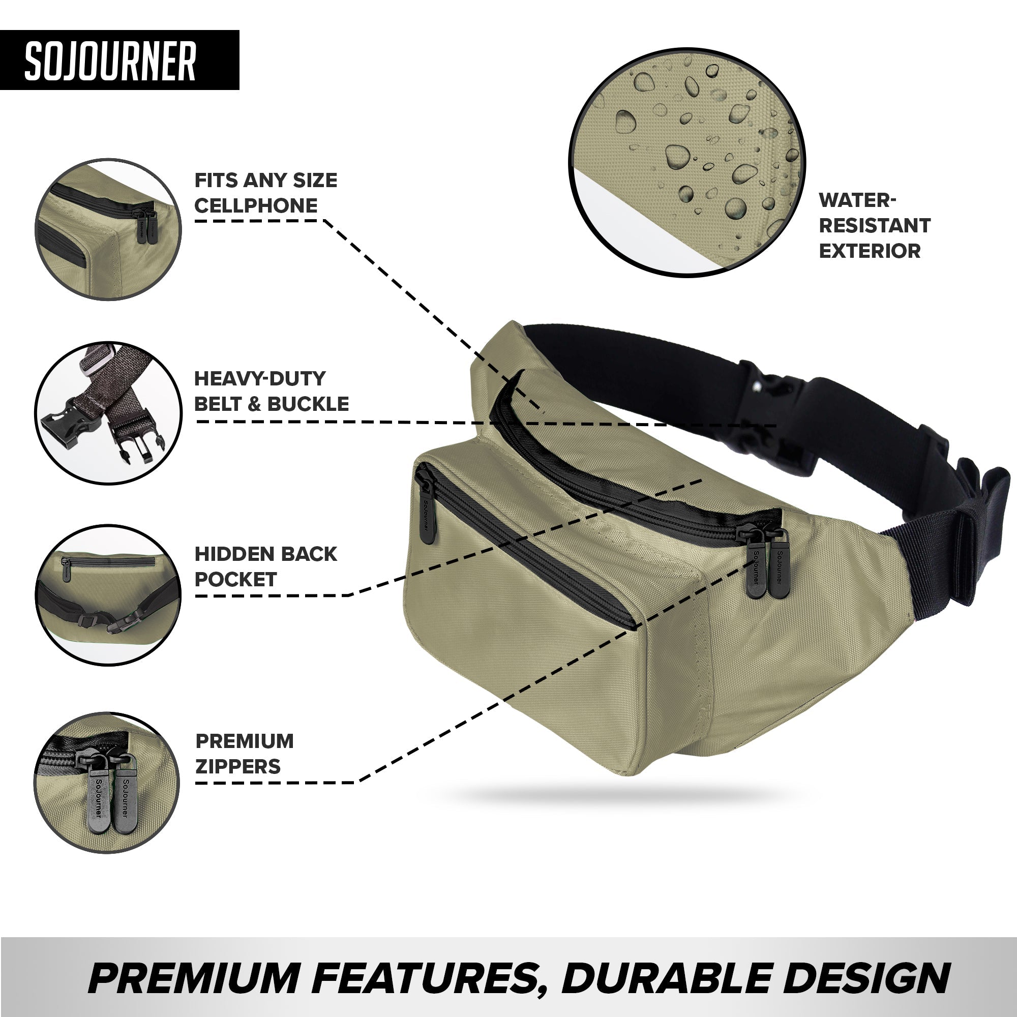 Fanny Pack (Solids) with spacious design, heavy-duty belt, hidden back pocket, and premium zippers, perfect for rave outfits.
