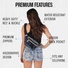 Rave Fanny Pack featuring premium features like holographic design, water resistant exterior, and fits any cellphone.