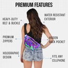 Rave Fanny Pack showcasing premium features like holographic design and water-resistant exterior.