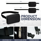 Fanny Pack (1 Pocket) product dimensions showing adjustable clip, zipper, and durable buckle for versatile use.