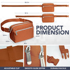 Fanny Pack (3 Pocket) product dimensions showcasing adjustable clip, smooth glide zipper, and durable buckle.