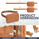 Fanny Pack (1 Pocket) dimensions showcasing adjustable clip, smooth glide zipper, and durable buckle for stylish functionality.