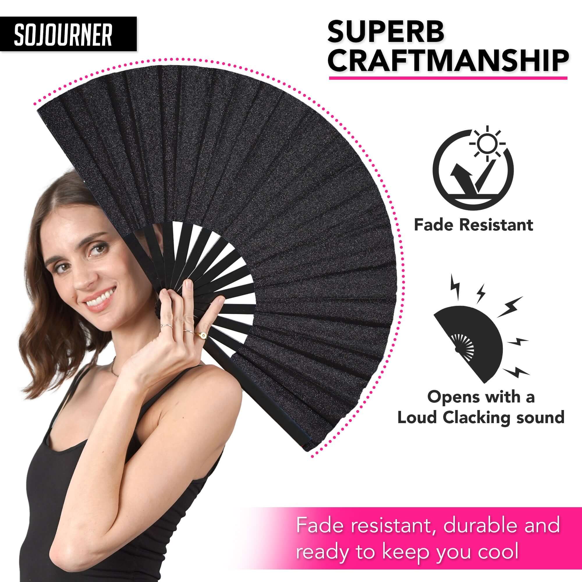 Festival Fans: Large folding fan that is fade resistant, perfect for rave outfits and festive occasions.