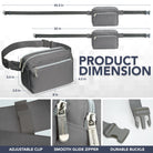 Fanny Pack (3 Pocket) dimensions showcasing adjustable clip, durable buckle and zippers for rave outfits.