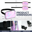 Fanny Pack (1 Pocket) dimensions showing adjustable clip, smooth glide zipper, and durable buckle for stylish functionality.
