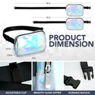 Fanny Pack (1 Pocket) product dimensions including adjustable strap and durable zipper, perfect for rave outfits.