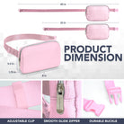 Fanny Pack (1 Pocket) dimensions showcasing adjustable clip, zipper, and buckle for stylish rave outfits.
