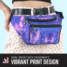 Rave Fanny Pack featuring vibrant print design, perfect for music festivals and outdoor activities.