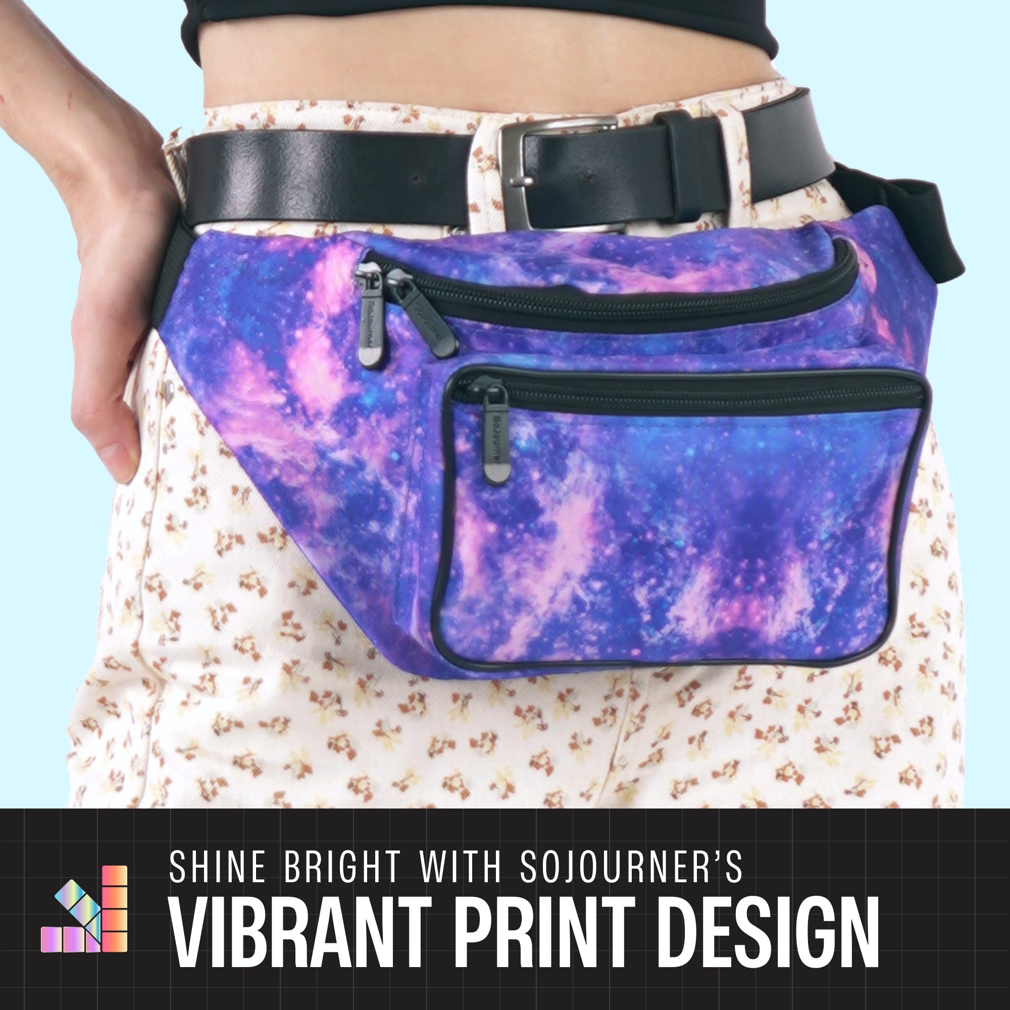 Rave Fanny Pack featuring vibrant print design, perfect for music festivals and outdoor activities.
