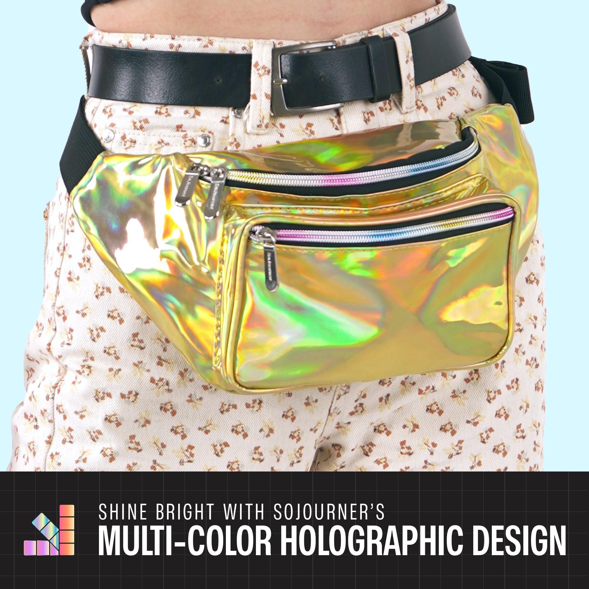 Rave Fanny Pack with multi-color holographic design perfect for music festivals and parties.