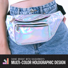 Rave Fanny Pack featuring a multi-color holographic design, perfect for music festivals and parties.