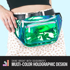 Rave Fanny Pack with multi-color holographic design for festivals and outdoor activities.
