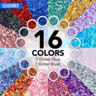 16 pack + 1 glitter glue Chunky Cosmetic Holographic Glitter | Body, Face & Hair Safe in assorted colors