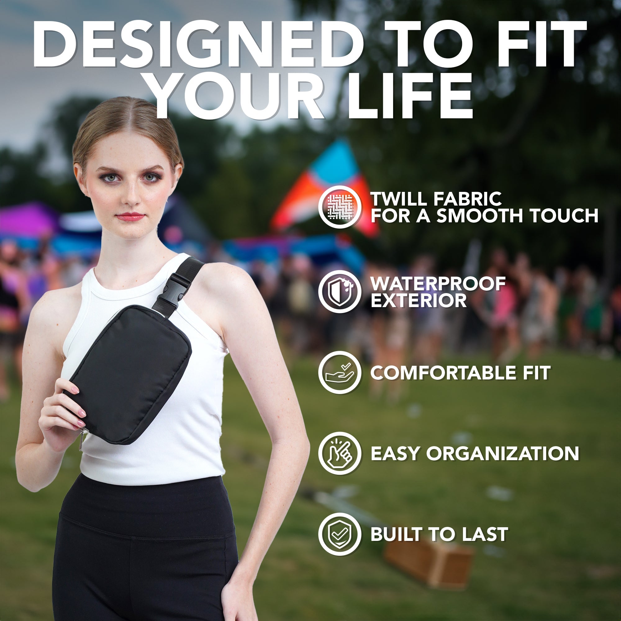Fanny Pack (1 Pocket) designed to fit your life with waterproof exterior and comfortable fit for rave outfits.