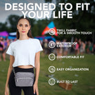 Fanny Pack (3 Pocket) worn by a woman outdoors, showcasing its stylish design and waterproof features.
