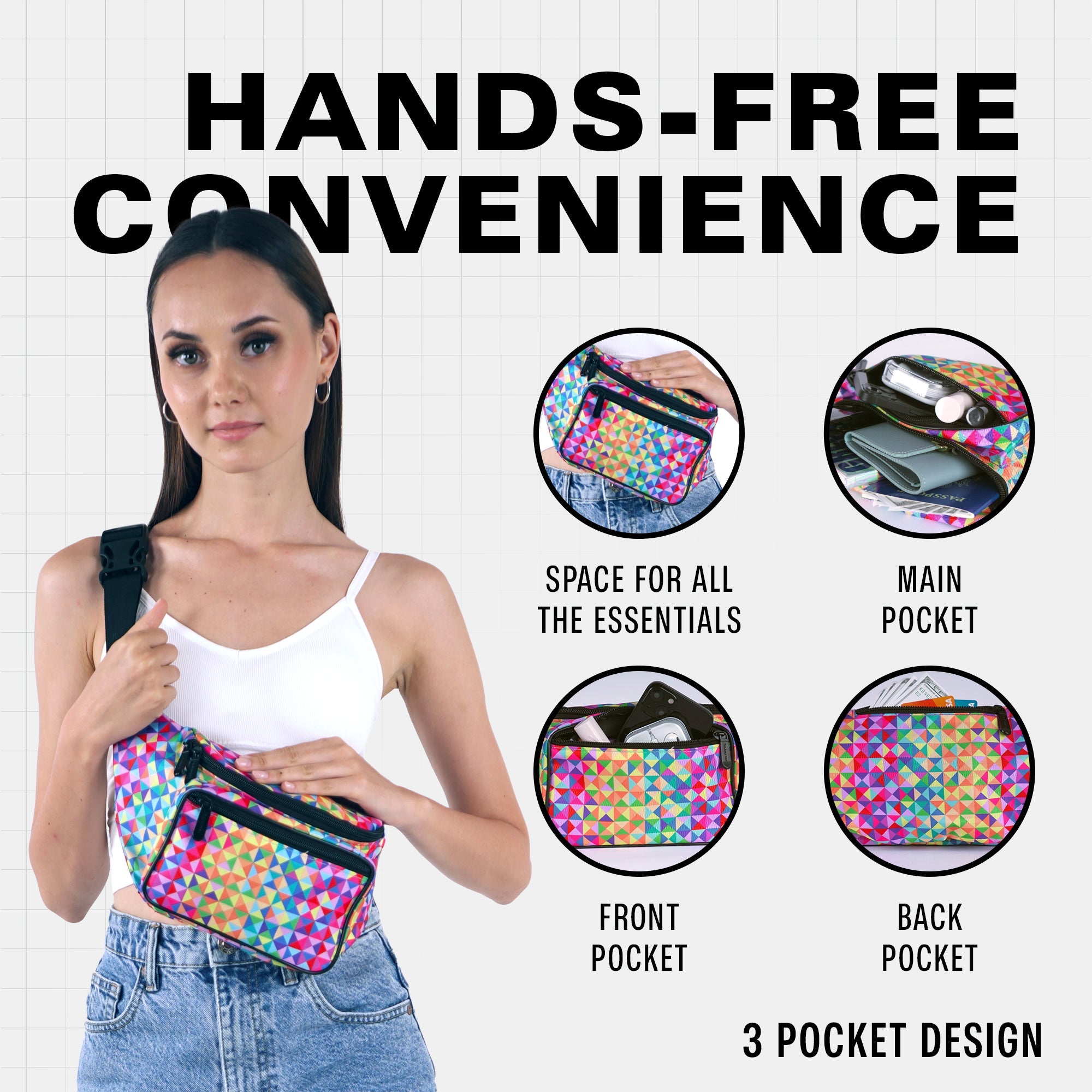 Rave Fanny Pack featuring hands-free convenience and 3 pocket design for essentials.