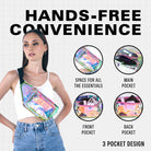 Model showcasing a Rave Fanny Pack with hands-free convenience, featuring three pockets for essentials.