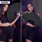 Festival Fans - Large Folding Fan for Festivals held by model wearing a black outfit, perfect for rave outfits.