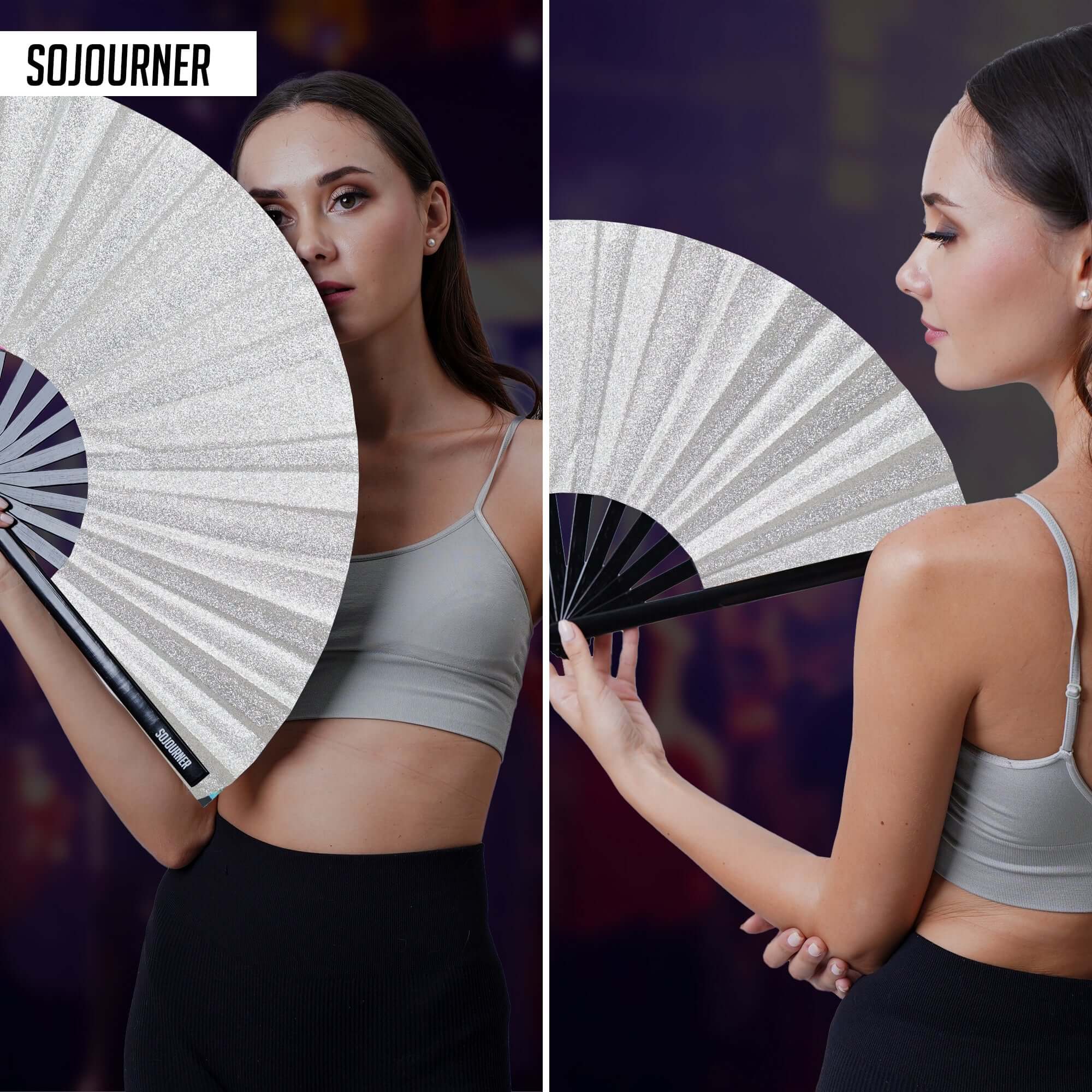 Festival Fans - Large Folding Fan in Holographic Design, Perfect for Rave Outfits and Drag Queen Events