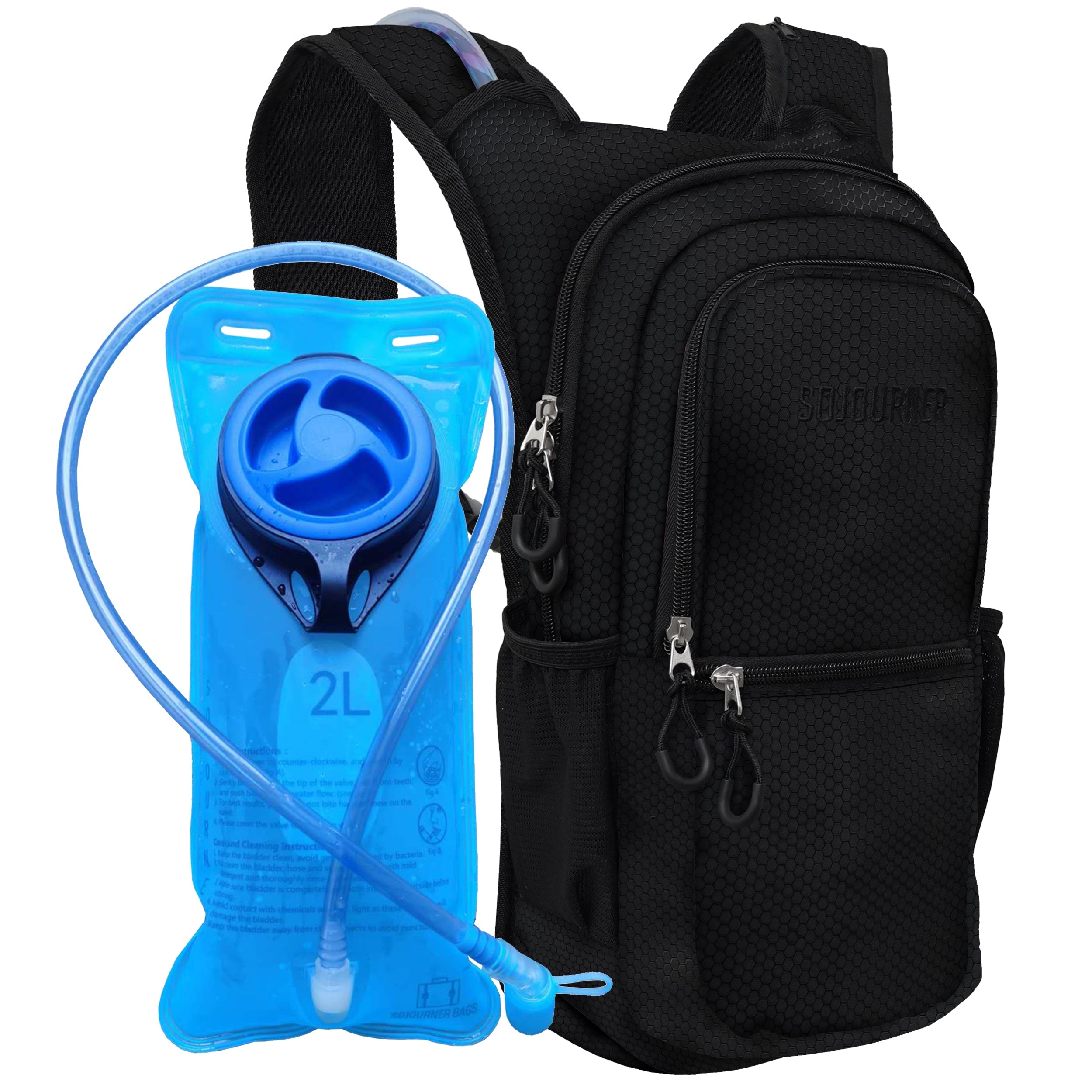 Hydration Pack Backpack (Medium) with 2L bladder for outdoor hydration and comfort in black design.