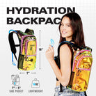 Hydration Pack Backpack (Medium) featuring lightweight design and vibrant colors, ideal for rave outfits.