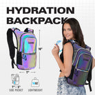 Hydration Pack Backpack (Medium) with iridescent design and adjustable straps, featuring a side pocket and lightweight design.
