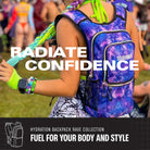 Hydration Pack Backpack (Medium) worn at a vibrant rave, showcasing style and comfort for hydration on-the-go.