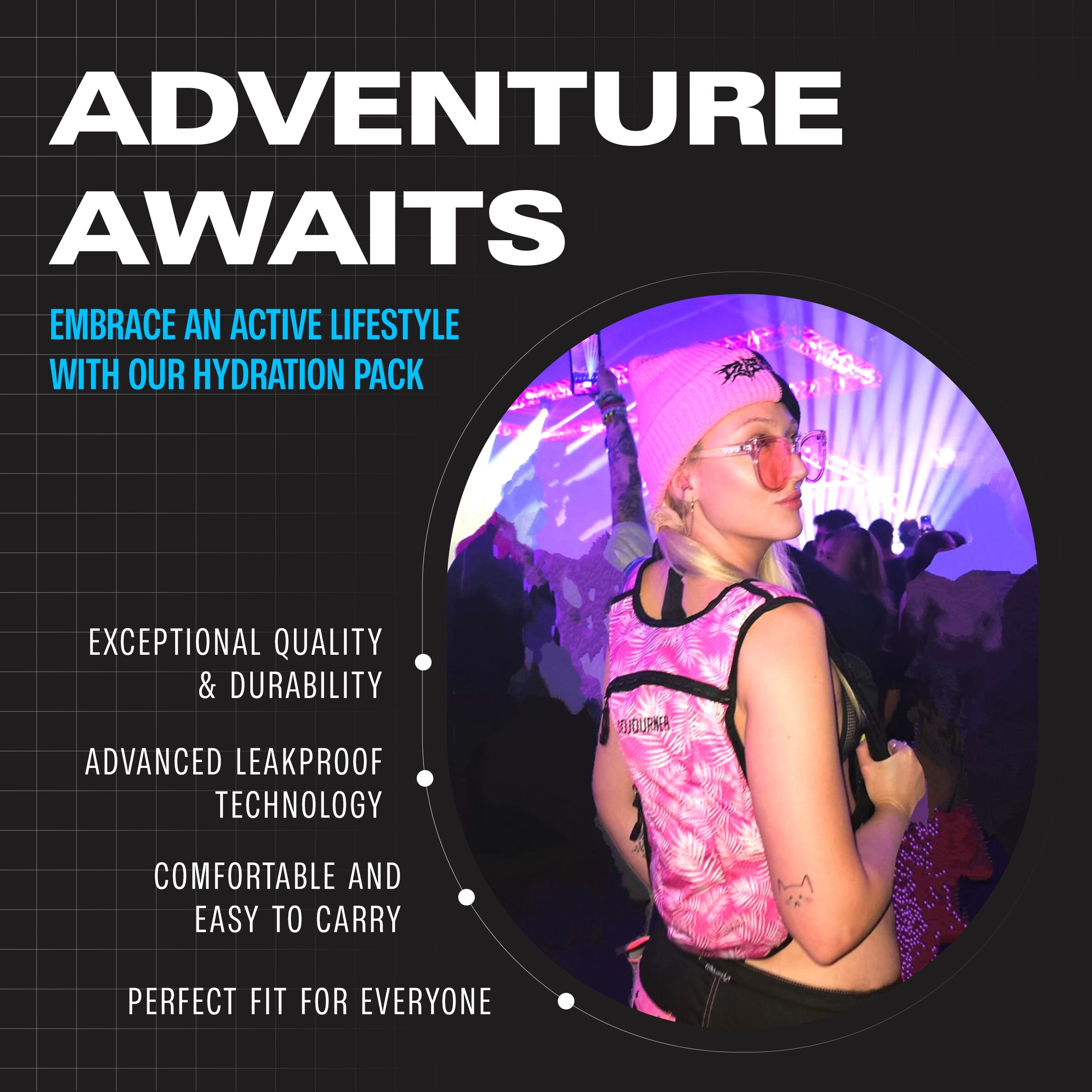 Adventure awaits with the Hydration Pack Backpack (Small), perfect for active lifestyles and Rave Outfits.
